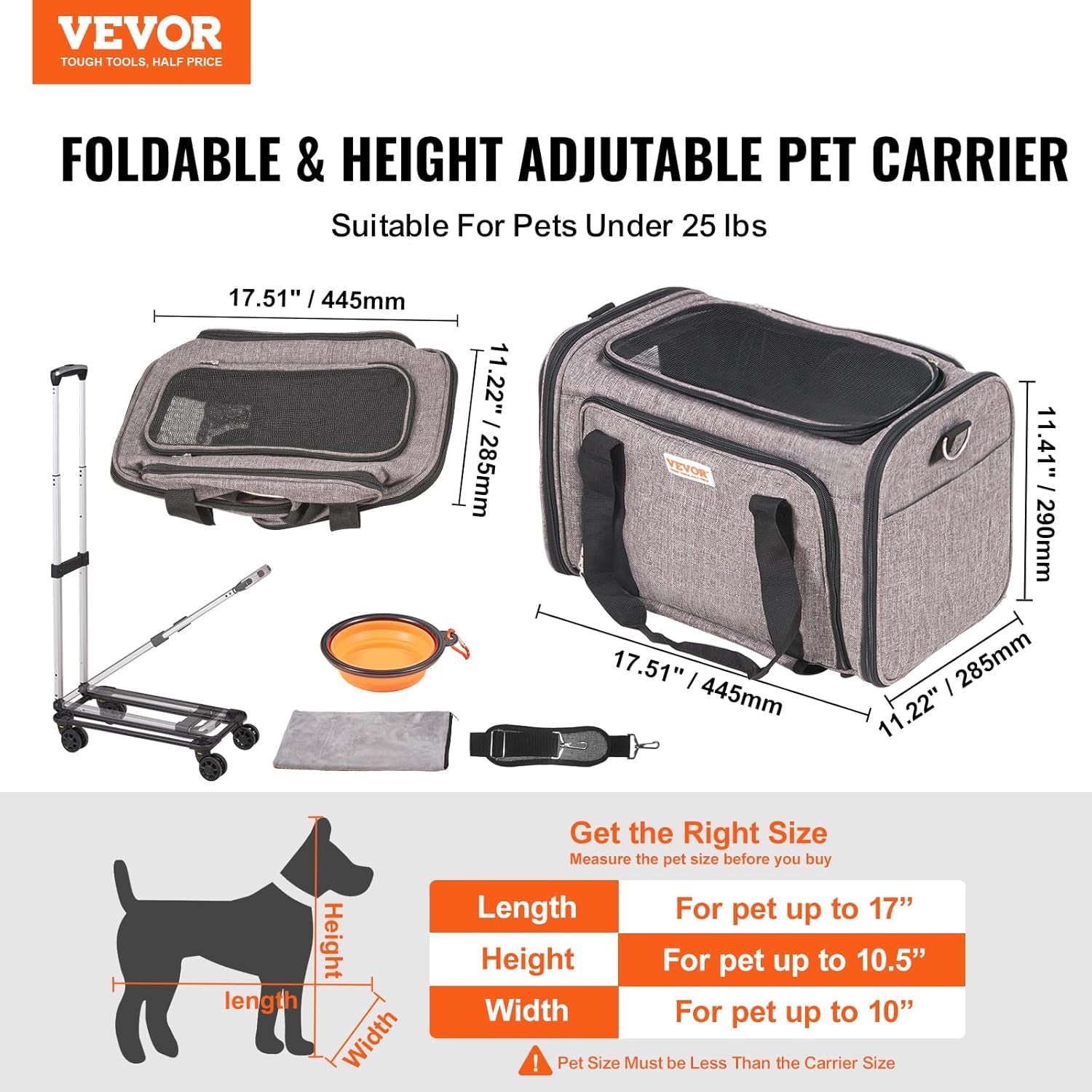 Airline Approved Pet Carrier with Wheels, Expandable Rolling Cat Dog Carrier for Medium Dogs and Cats under 25LBS, Pet Travel Carrier on Wheels with Upgraded Wheels and Telescopic Handle