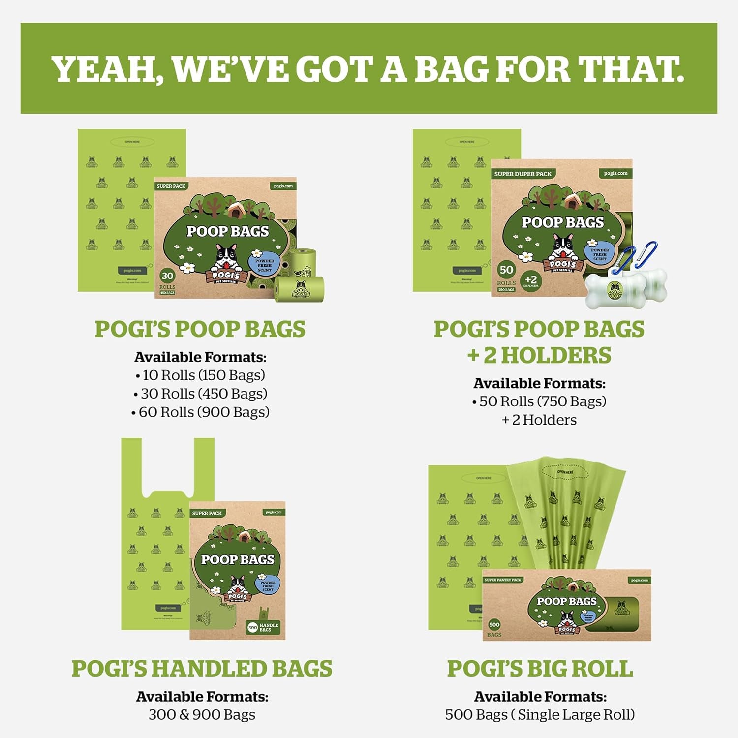 Pogi'S Poop Bags – Large, Leak-Proof Dog Waste Bags for Yard or Home Use, Fresh Scent (Single Roll, 500-Count)