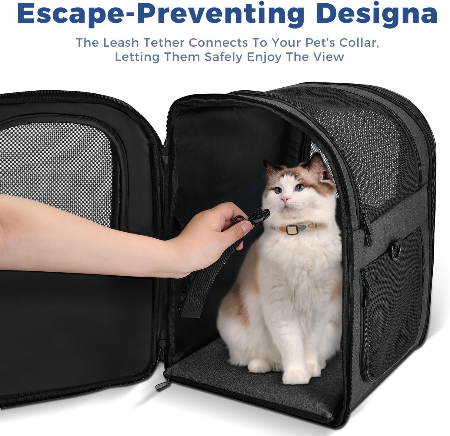 Dog & Cat Carrier Backpack for 4-15Lb Pets - Ventilated Safe Design with Padded Back Support, Breathable Mesh Pet Backpack for Hiking, Travel, Outdoor (Black)