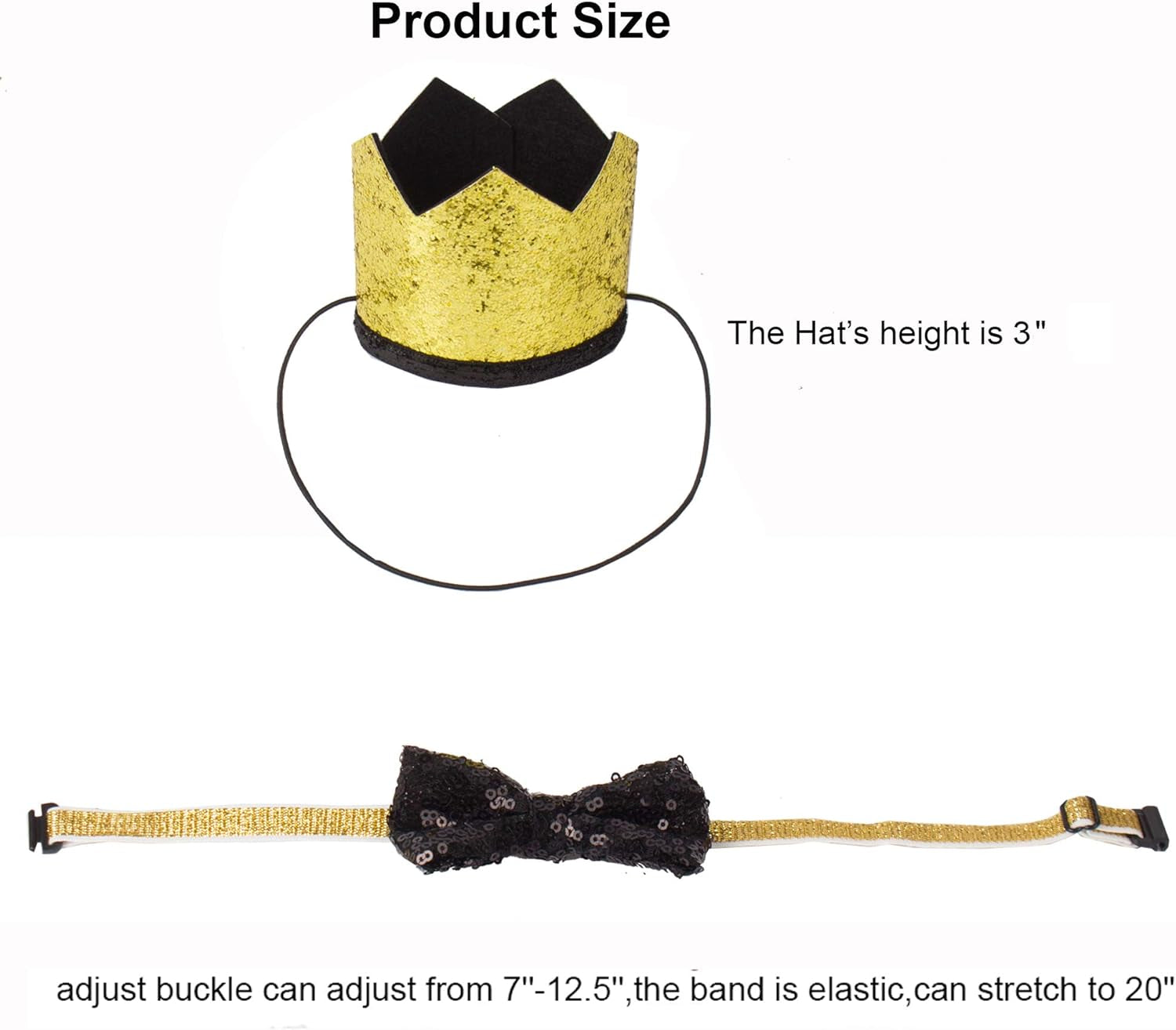 Chic Black Wedding Dog Hat and Bow Tie Set - Perfect Crown Cap & Collar for Pooch Celebrations