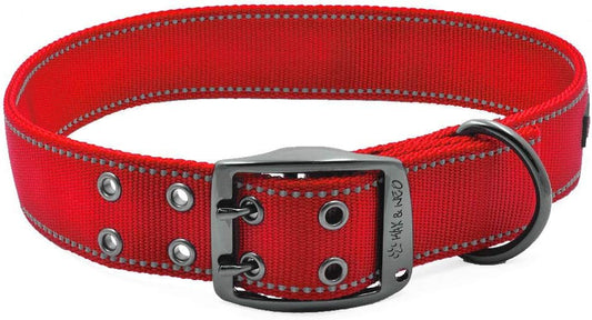 MAX Reflective Metal Buckle Dog Collar - We Donate a Collar to a Dog Rescue for Every Collar Sold (X-Large, RED)