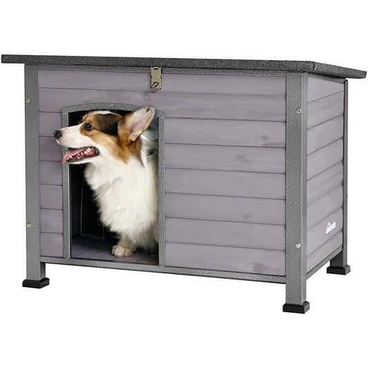 Wooden Dog House Anti-Chewing Kennels for Outdoor & Indoor, Gray, Medium