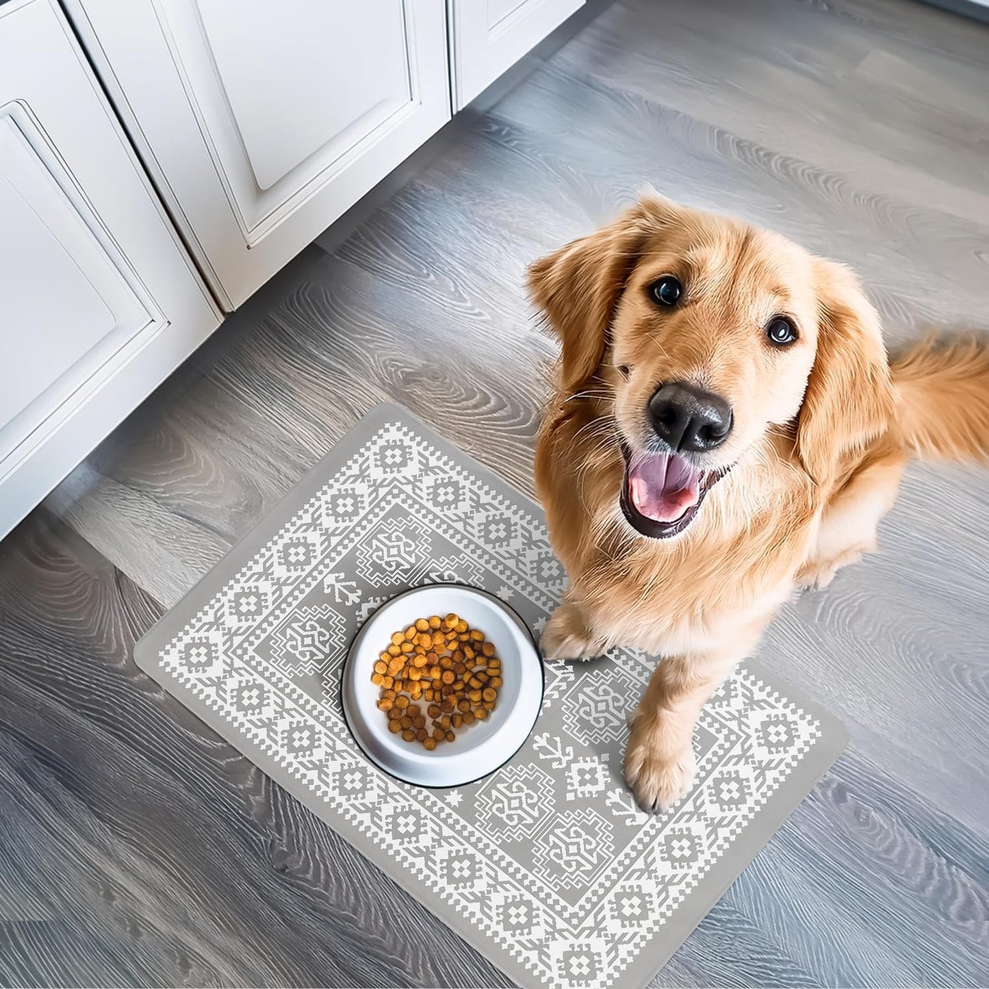 Large Dog Mat for Food and Water, Cat Feeding Mat | Large Waterproof Dog Bowl Mat | Non-Slip Pet Food Mat for Floors | Pet Mats for Food and Water | Easy to Clean