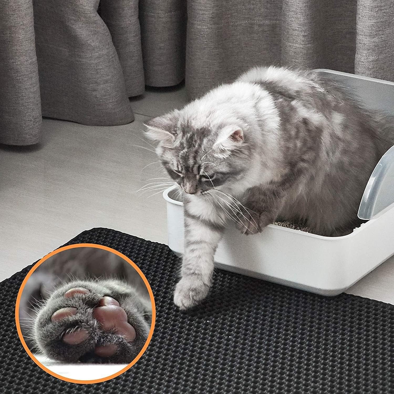 Cat Litter Mat 23"X17" Litter Box Mat, EVA Honeycomb Double Layer Design, Urine & Waterproof, Scatter Control Kitty Litter Mat, Less Waste, Easier to Clean,Washable, Black