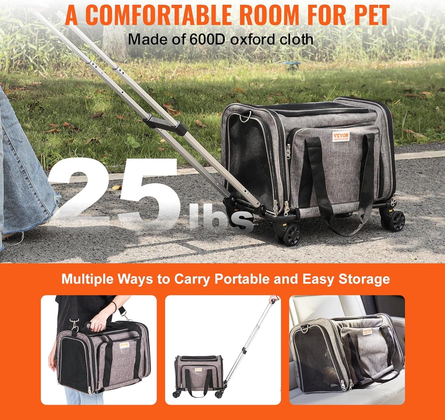Airline Approved Pet Carrier with Wheels, Expandable Rolling Cat Dog Carrier for Medium Dogs and Cats under 25LBS, Pet Travel Carrier on Wheels with Upgraded Wheels and Telescopic Handle