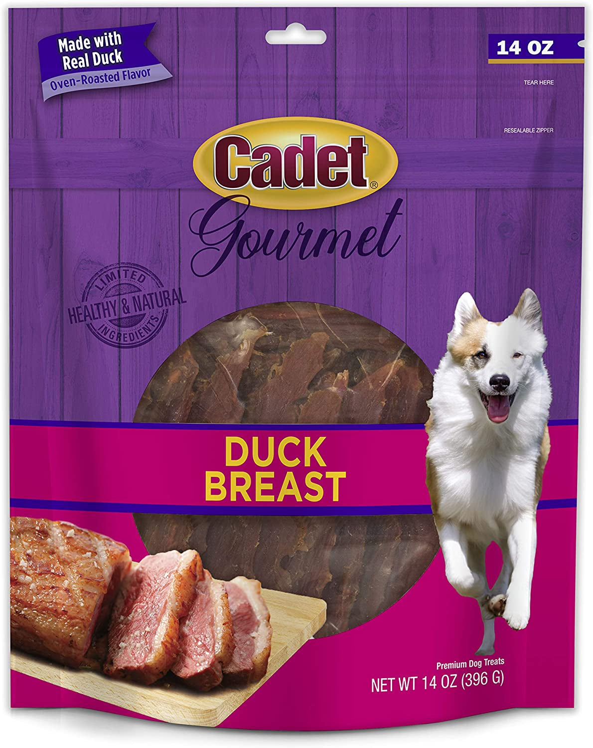 Gourmet Duck Breast Jerky Dog Treats, Healthy, Long-Lasting High-Protein Training Treats for Small & Large Dogs, 14 Oz.