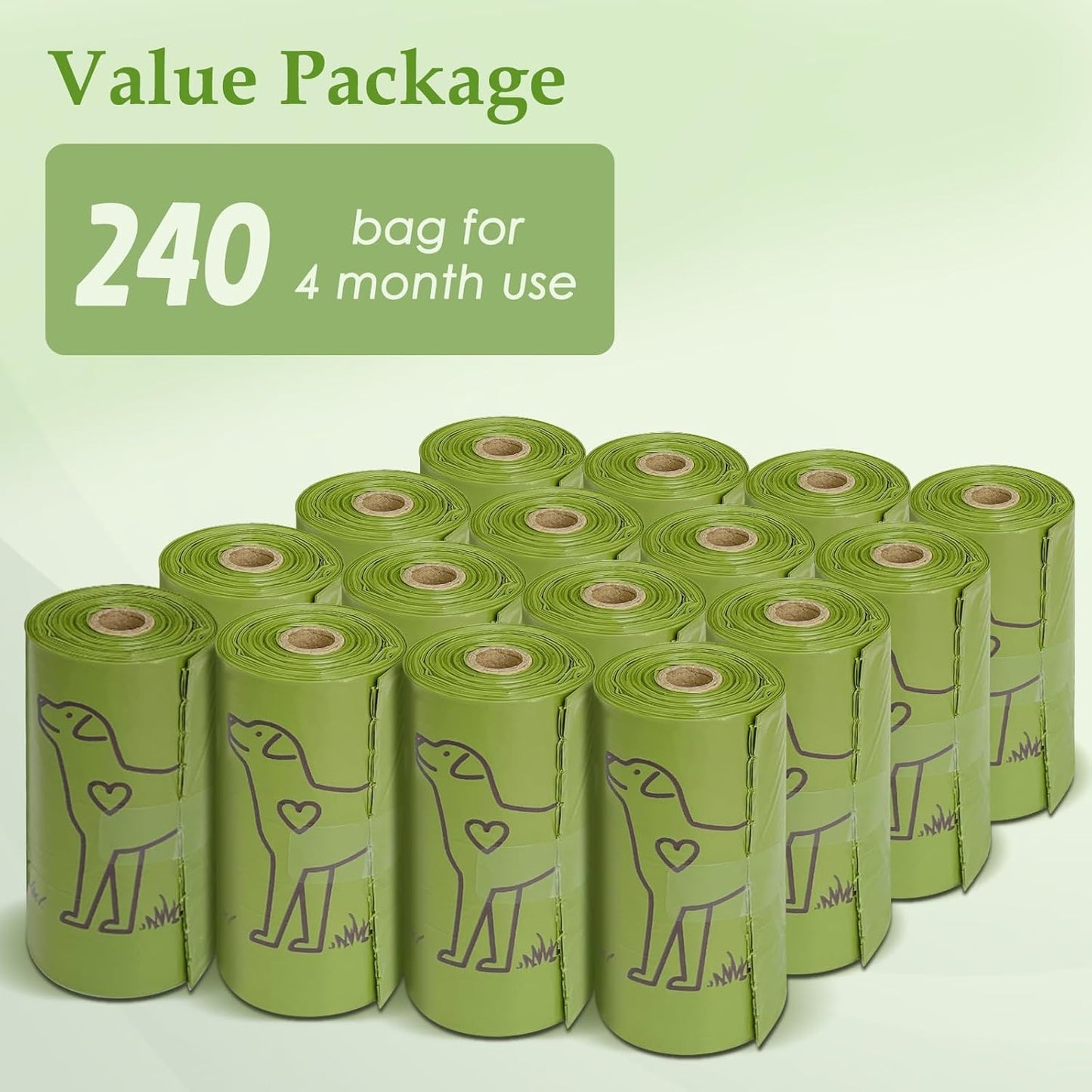 240 Count 13” X 9”Dog Poop Bags Rolls, Leakproof Strong & Sturdy Waste Bags for Doggie Cat Pet
