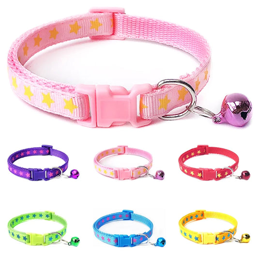 Pentagram & Reflective Cat Collar with Bell Basic Dog Cat Collar Buckle Adjustable Polyester Cat Dog Collar or Seatbelts