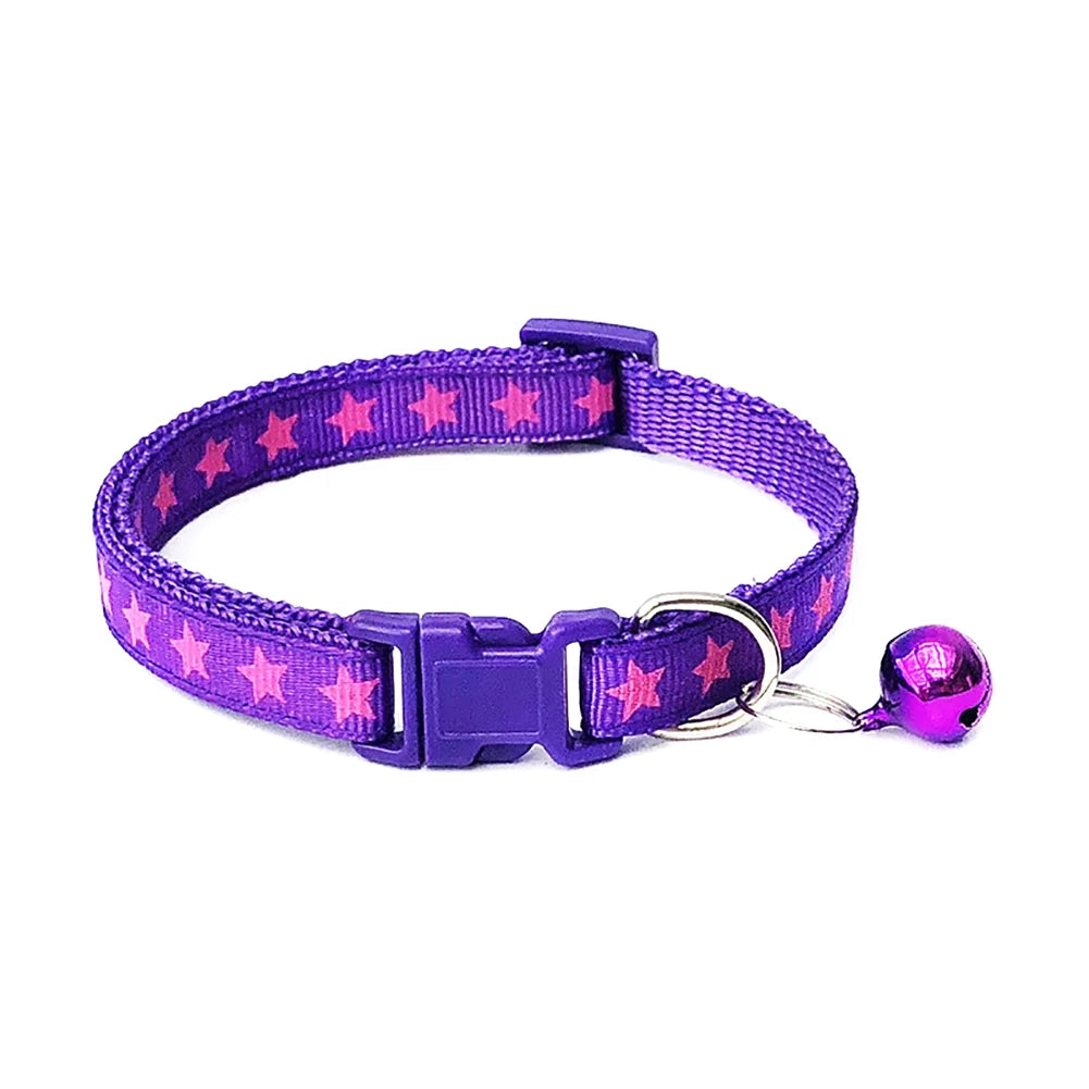 Pentagram & Reflective Cat Collar with Bell Basic Dog Cat Collar Buckle Adjustable Polyester Cat Dog Collar or Seatbelts