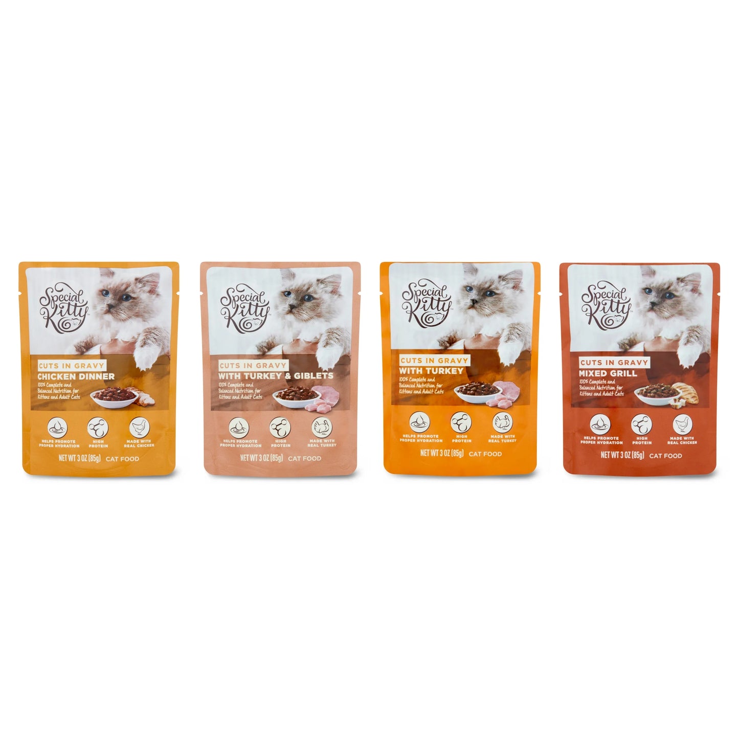 (2 Pack)  Chicken Dinner and Turkey and Giblets and Mixed Grill Cuts in Gravy Wet Cat Food Poultry Variety Pack, 12 Count
