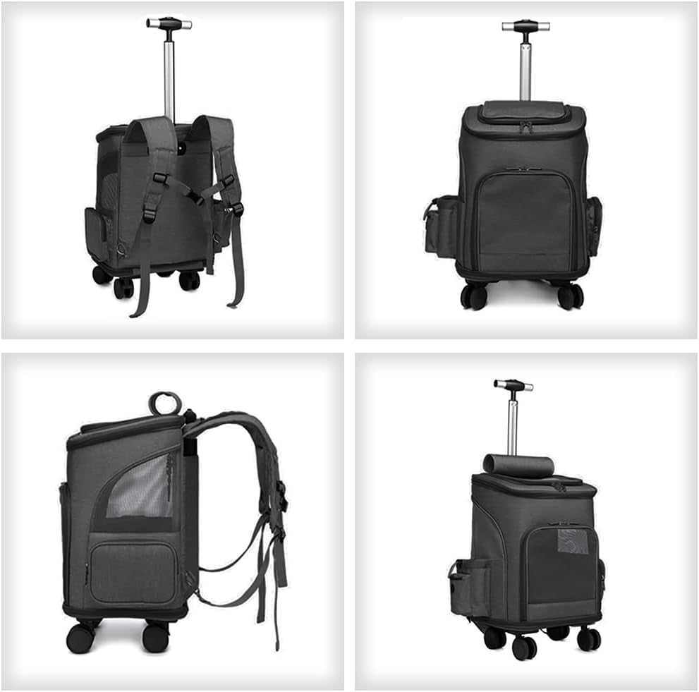 Wheeled Pet Carrier Backpack Pet Stroller, Travel Carrier, Car Seat for Small Dogs Cats Puppies, Comfort Cat Backpack Removable Rolling Wheels – Mesh Ventilation Windows (Black)