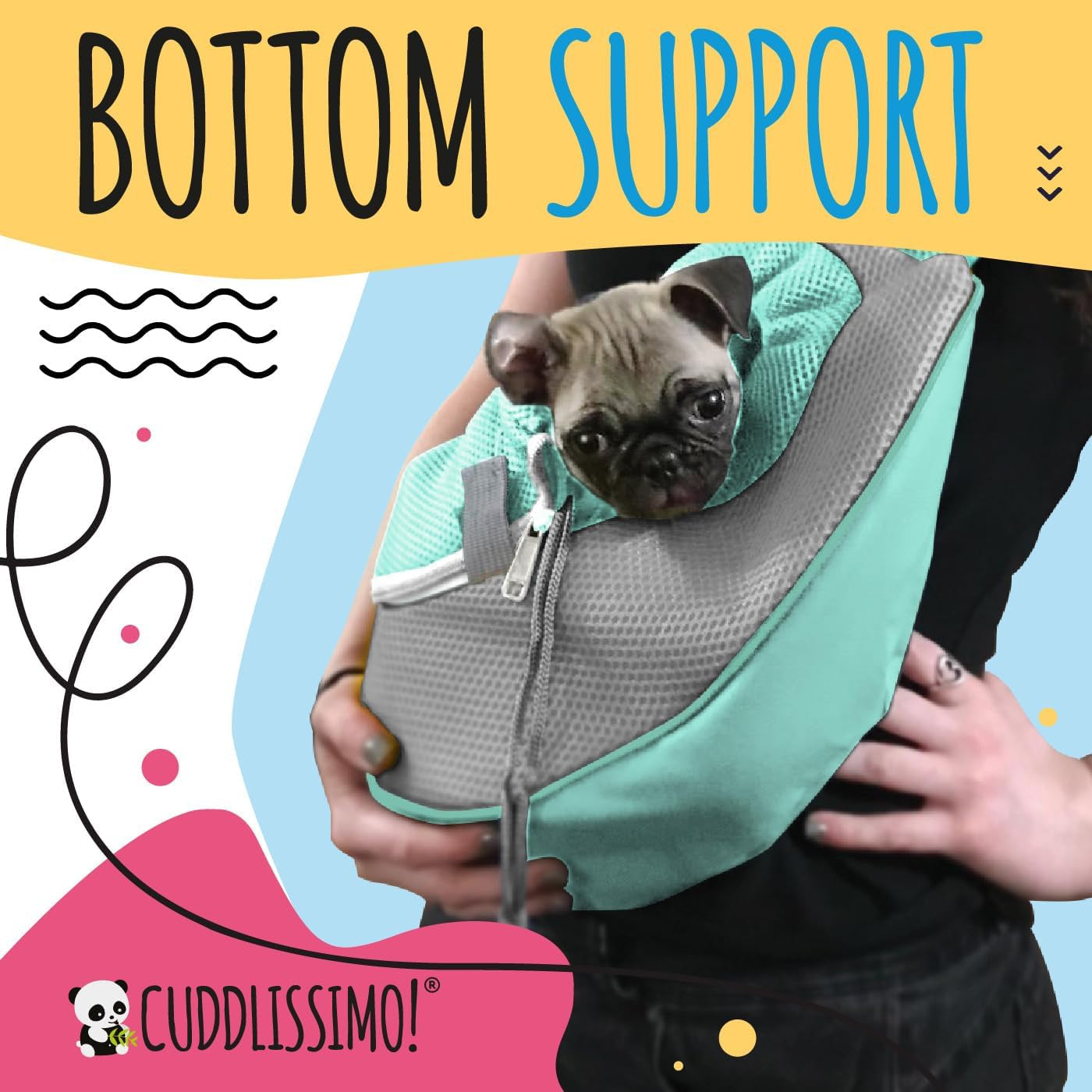 Pet Sling Carrier - Soft Front-Chest Carrying Bag for Small Pets (Ideal for Dogs, Puppies & Cats 6–10 Lbs) - Carefully Sized for Yorkshire Terrier, Maltese, Toy Poodle, Papillon -(Teal-L)