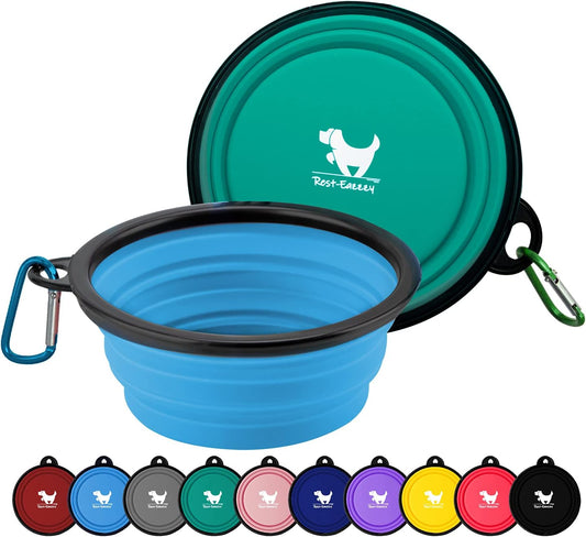 Large Collapsible Dog Bowls 1000 Ml, 2-Pack Dog Portable Water Bowl for Dogs Cats Pet Foldable Feeding Watering Dish for Traveling Camping Walking with 2 Carabiners, BPA Free