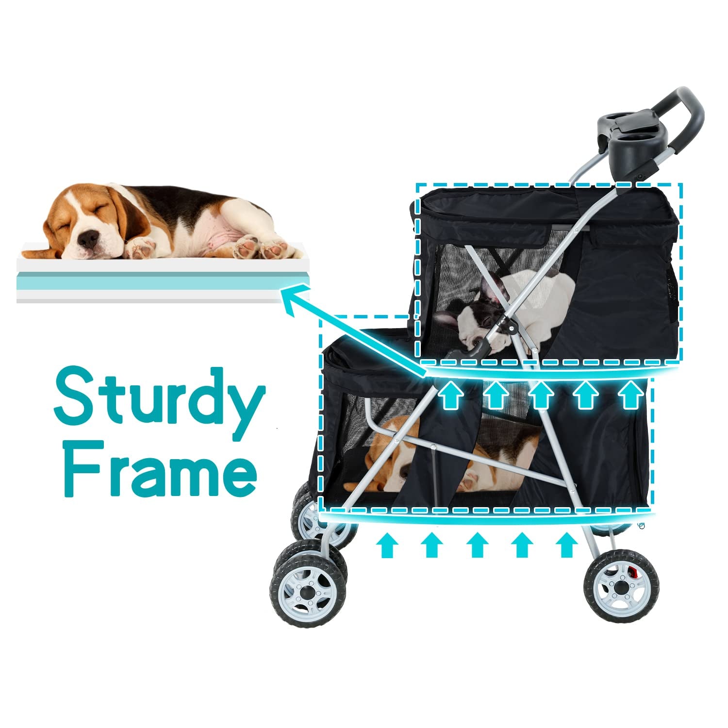Double Pet Strollers for 2 Dogs and Cats 4 Wheel Doggie Small Medium Pets with Safety Belts Folding Portable Dog Cat Storage Basket Travel Jogger (Black), 30 X 19 40 Inch