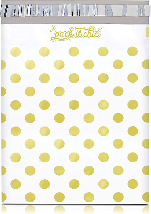 - 10X13 (100 Pack) Gold Polka Dot Poly Mailer Envelope Plastic Custom Mailing & Shipping Bags - Self Seal