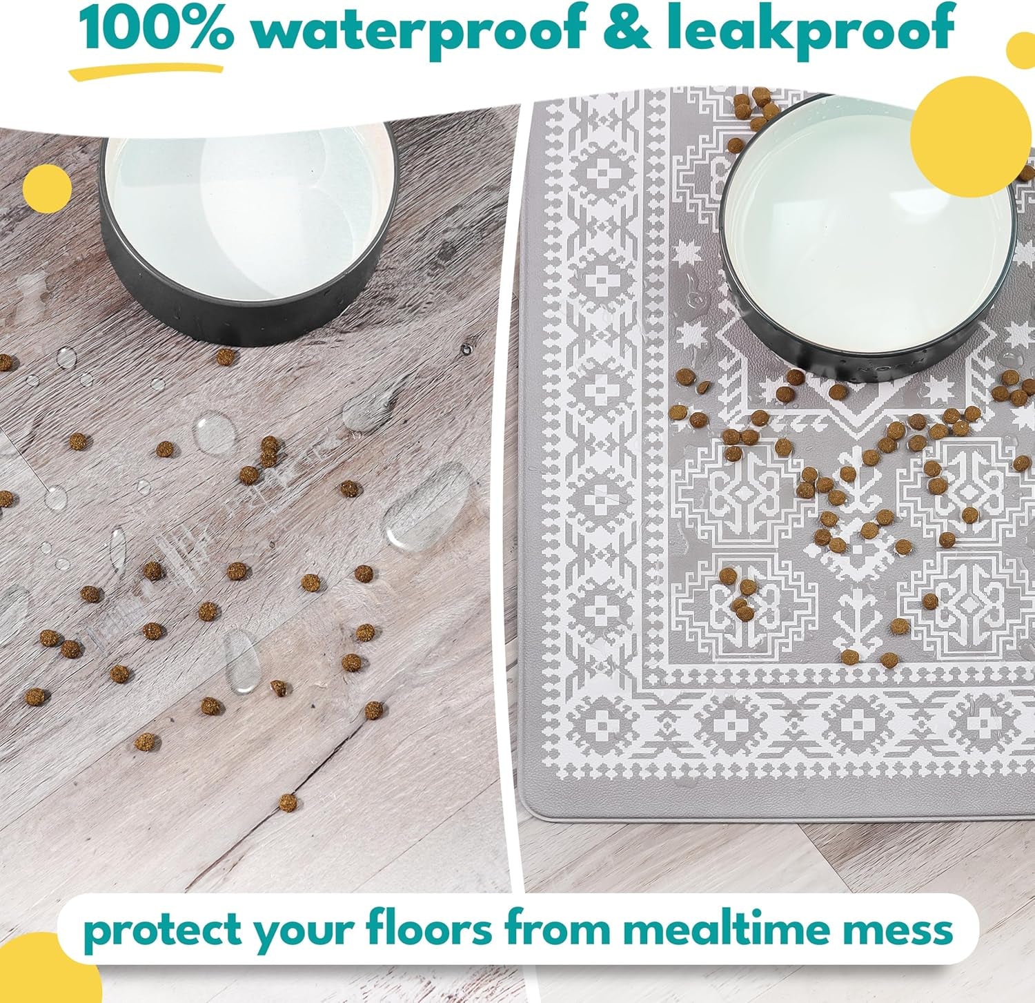 Large Dog Mat for Food and Water, Cat Feeding Mat | Large Waterproof Dog Bowl Mat | Non-Slip Pet Food Mat for Floors | Pet Mats for Food and Water | Easy to Clean