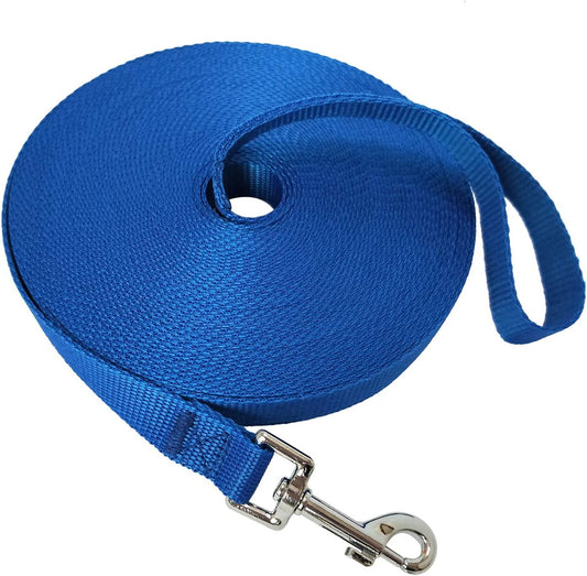 Nylon Training Dog Leash for Small Medium Large Dogs, 15Ft 20Ft 30Ft 50Ft Long Leash Dog/Puppy Lead for Obedience Recall Training, Camping (50Ft, Blue)