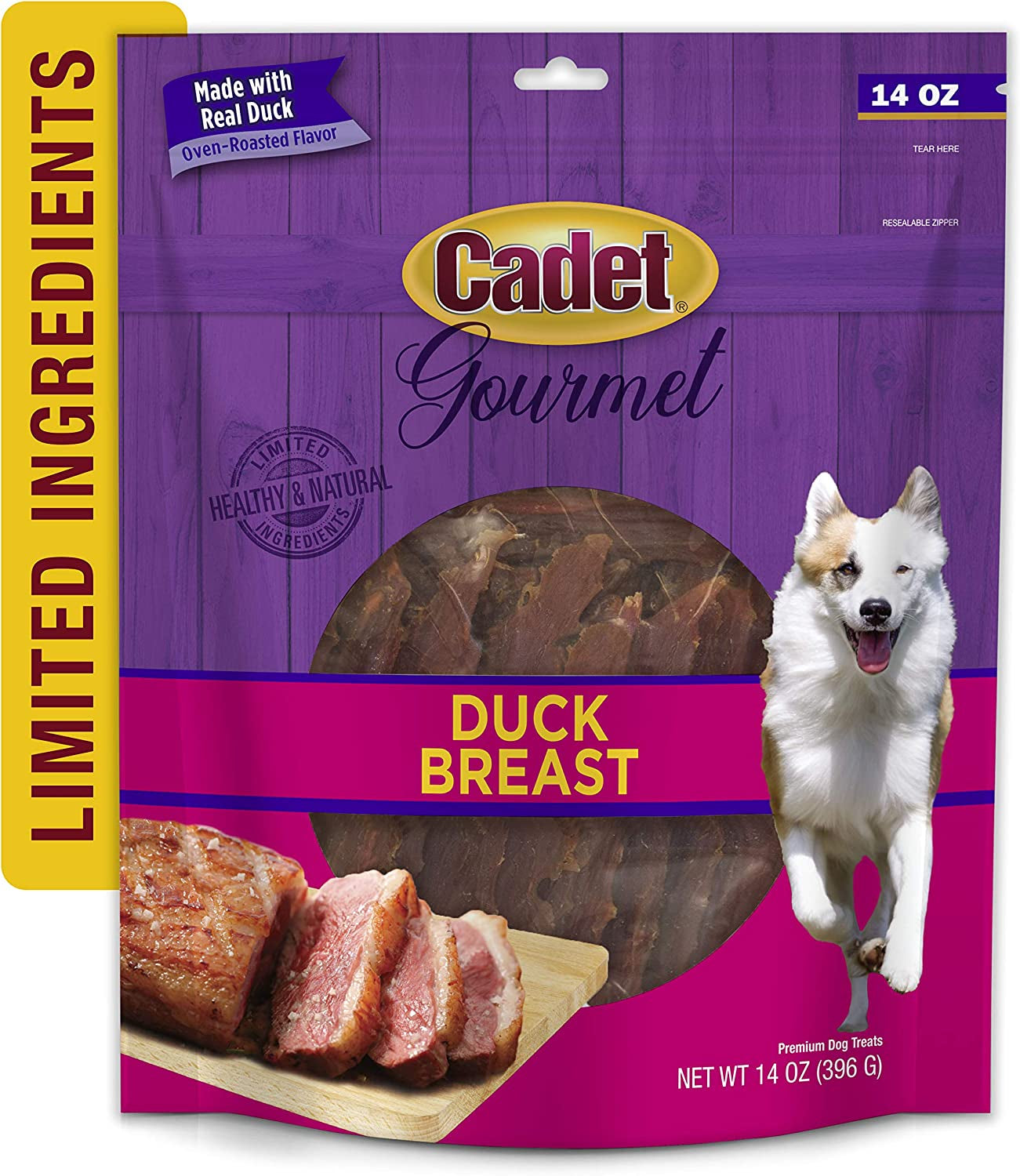 Gourmet Duck Breast Jerky Dog Treats, Healthy, Long-Lasting High-Protein Training Treats for Small & Large Dogs, 14 Oz.