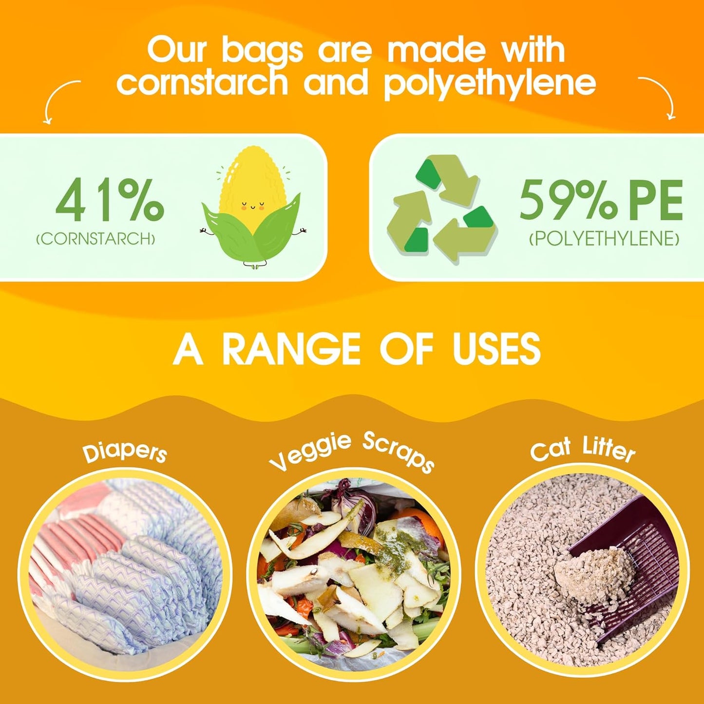 200 Counts Unscented Dog Poop Bags Rolls with Tie Handles, 38% Plant Based & 62% PE Poop Bags for Dogs, Extra-Thick Doggie Poo Bag, Pet Waste Bag
