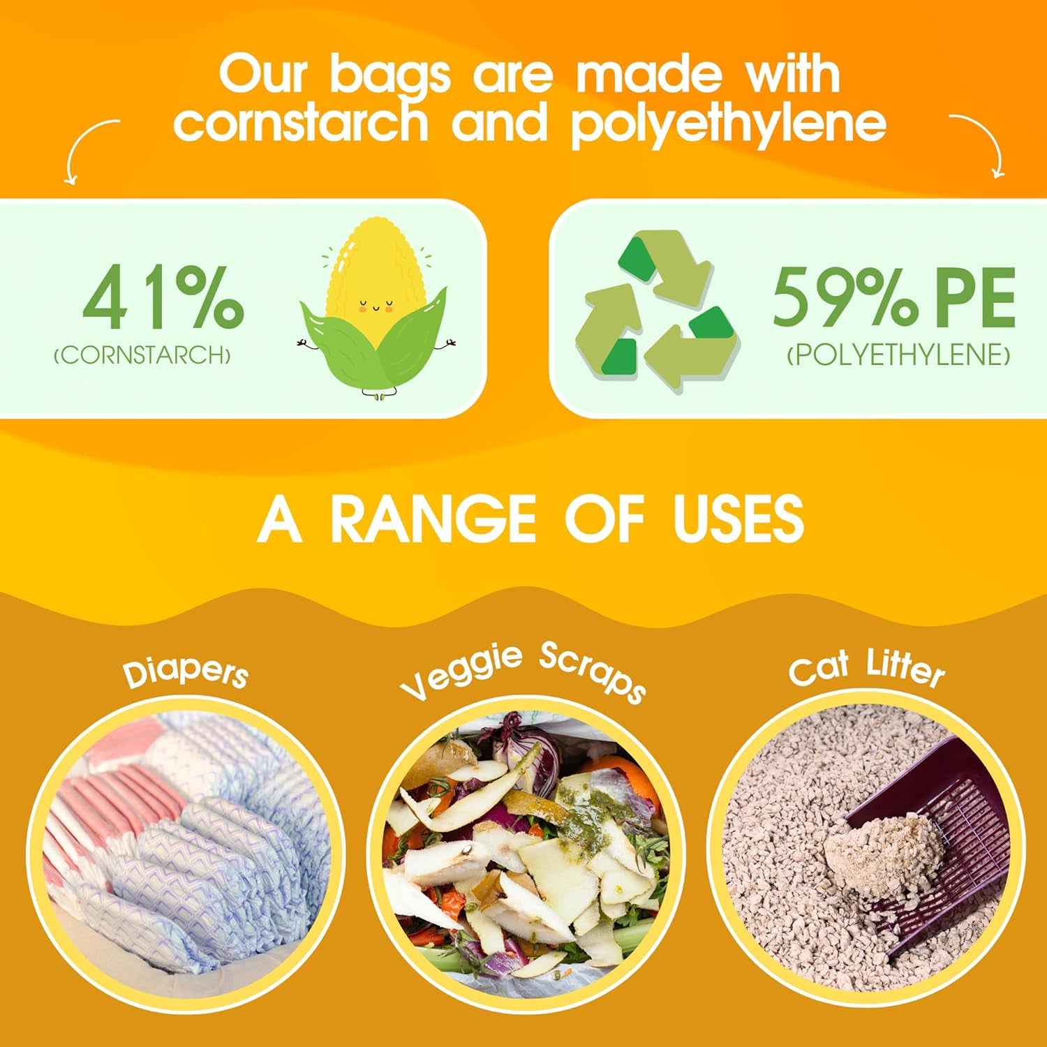 200 Counts Unscented Dog Poop Bags Rolls with Tie Handles, 38% Plant Based & 62% PE Poop Bags for Dogs, Extra-Thick Doggie Poo Bag, Pet Waste Bag