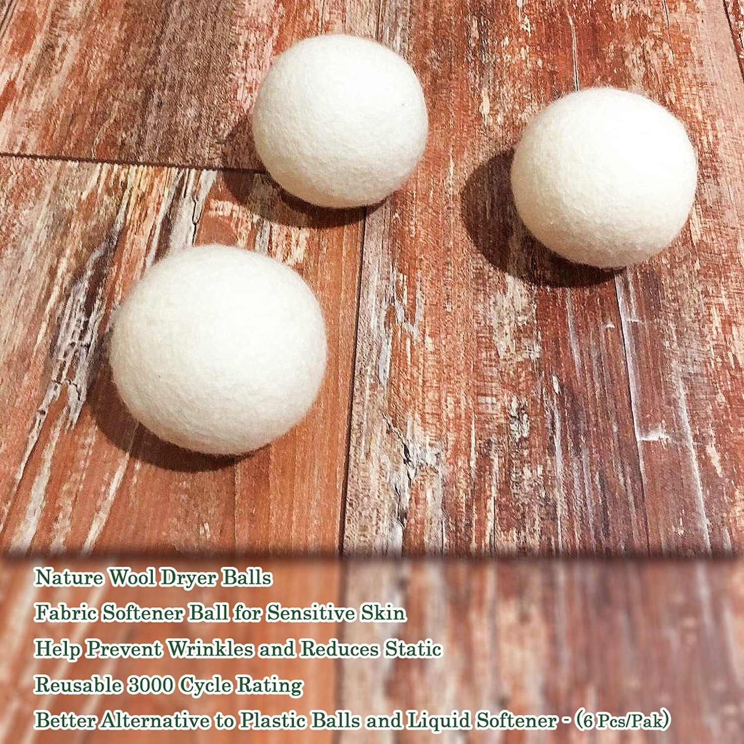 Wool Dryer Balls 6-Pack, Reusable Natural Fabric Softener, 100% Made of Organic New Zealand Wool, Stocking Stuffer Gifts, Hypoallergenic, Chemical-Free, Anti-Static, Lint-Free, Odorless