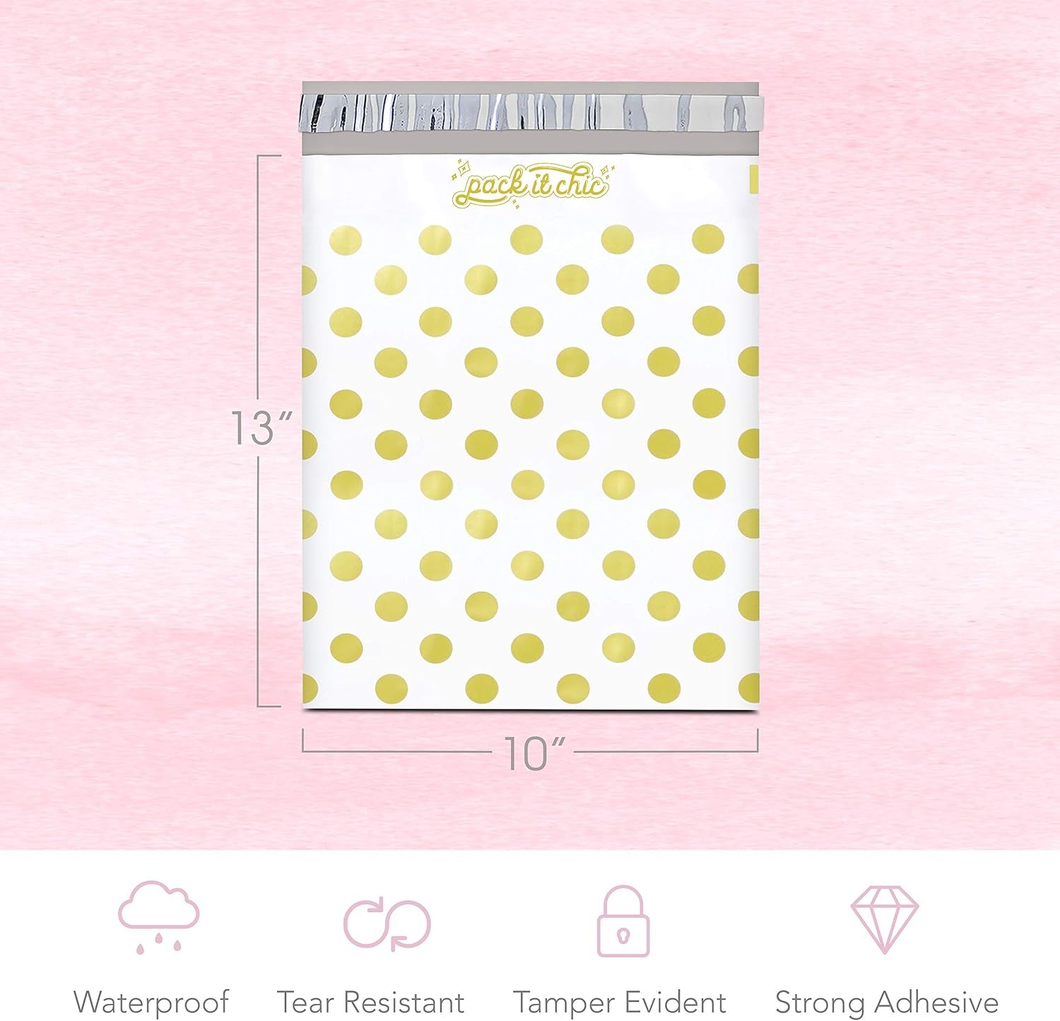 - 10X13 (100 Pack) Gold Polka Dot Poly Mailer Envelope Plastic Custom Mailing & Shipping Bags - Self Seal
