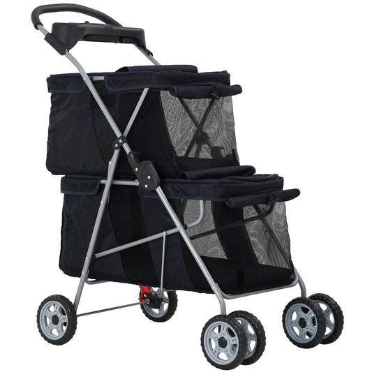 Double Pet Strollers for 2 Dogs and Cats 4 Wheel Doggie Small Medium Pets with Safety Belts Folding Portable Dog Cat Storage Basket Travel Jogger (Black), 30 X 19 40 Inch