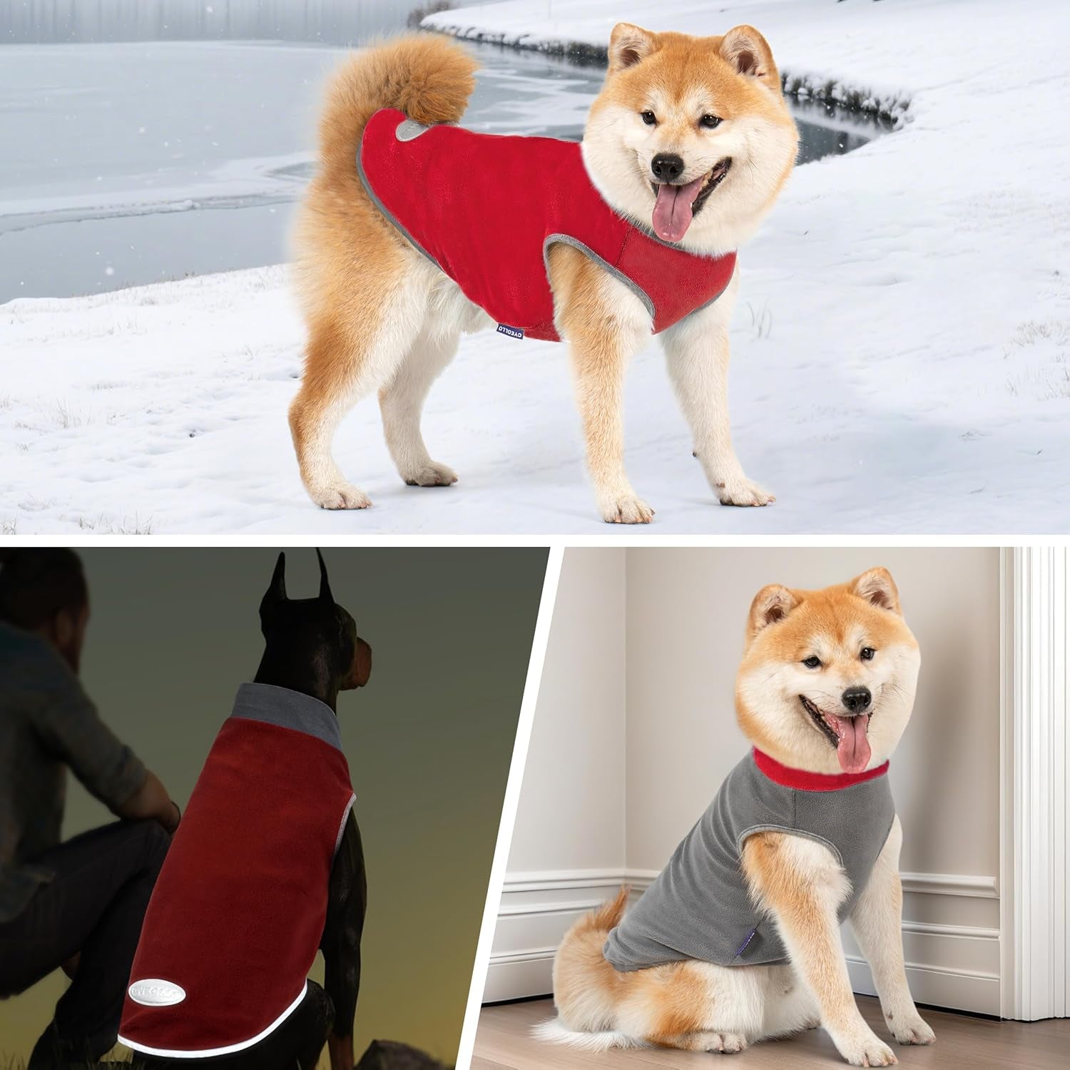 Cozy & Stylish 2-Pack Reflective Fleece Dog Sweaters - Stretchy Pullovers for Small Dogs & Cats in Grey & Red