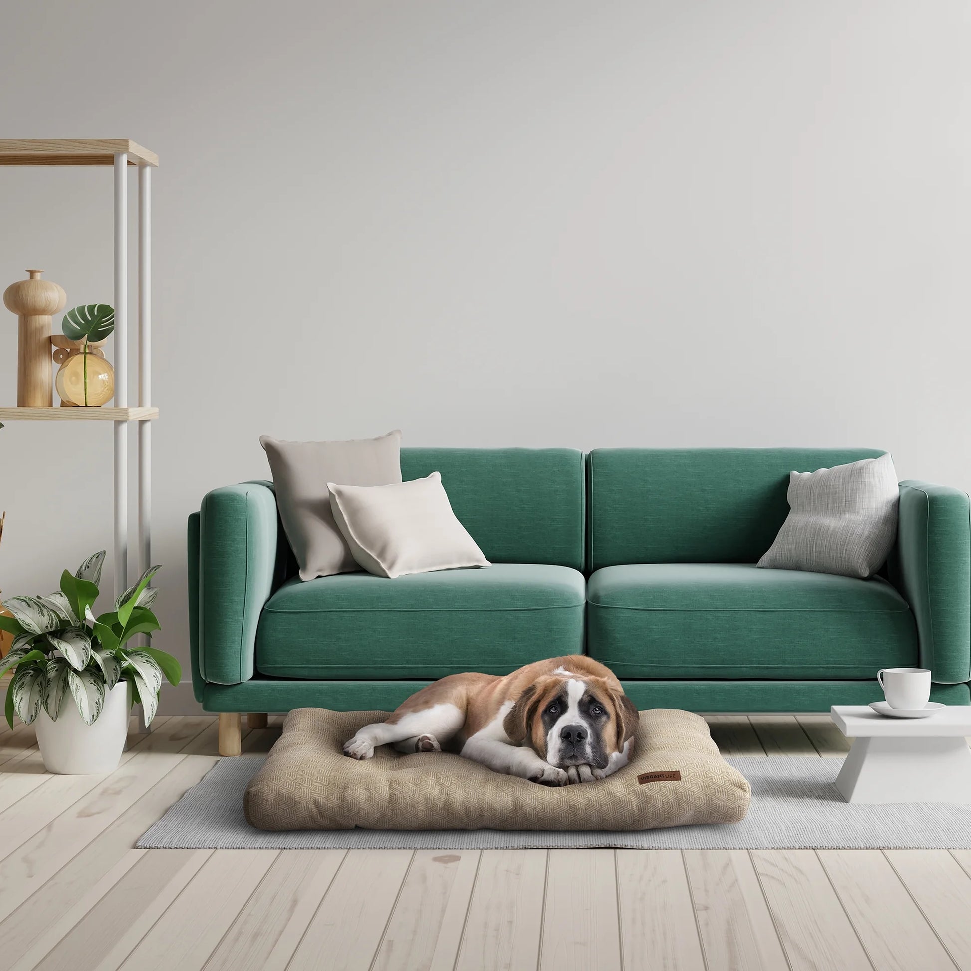 Bed for Dogs, Tufted Plush, Machine Washable, Tan, Extra Large, 38" X 48"